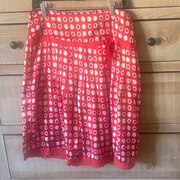 Tusso Silk-like Red and White Flirty Skirt, Size L - Picture 1 of 8